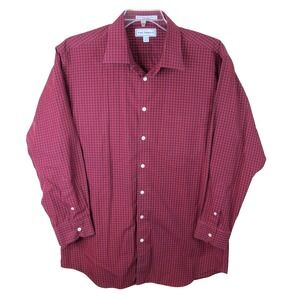 Paul Fredrick Slim Fit Cotton Dress Shirt Men's Size 17.5-33 Non-Iron Red Check
